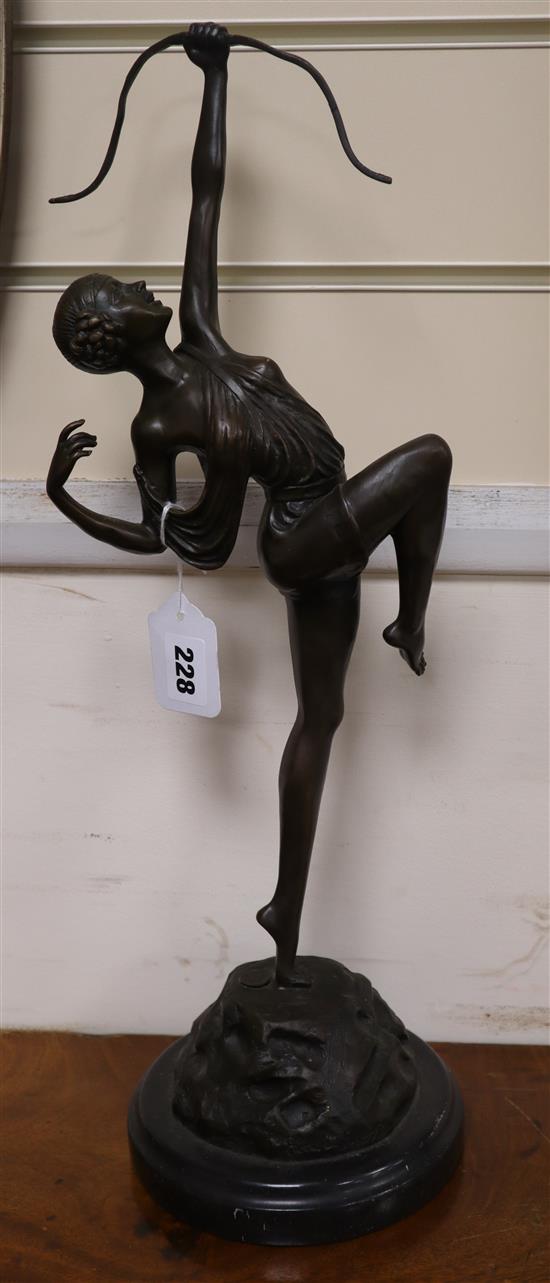 An Art Deco-style bronze of Diana The Huntress, with medallion to base Bronze Garanti Paris J.B Deposee height 50cm